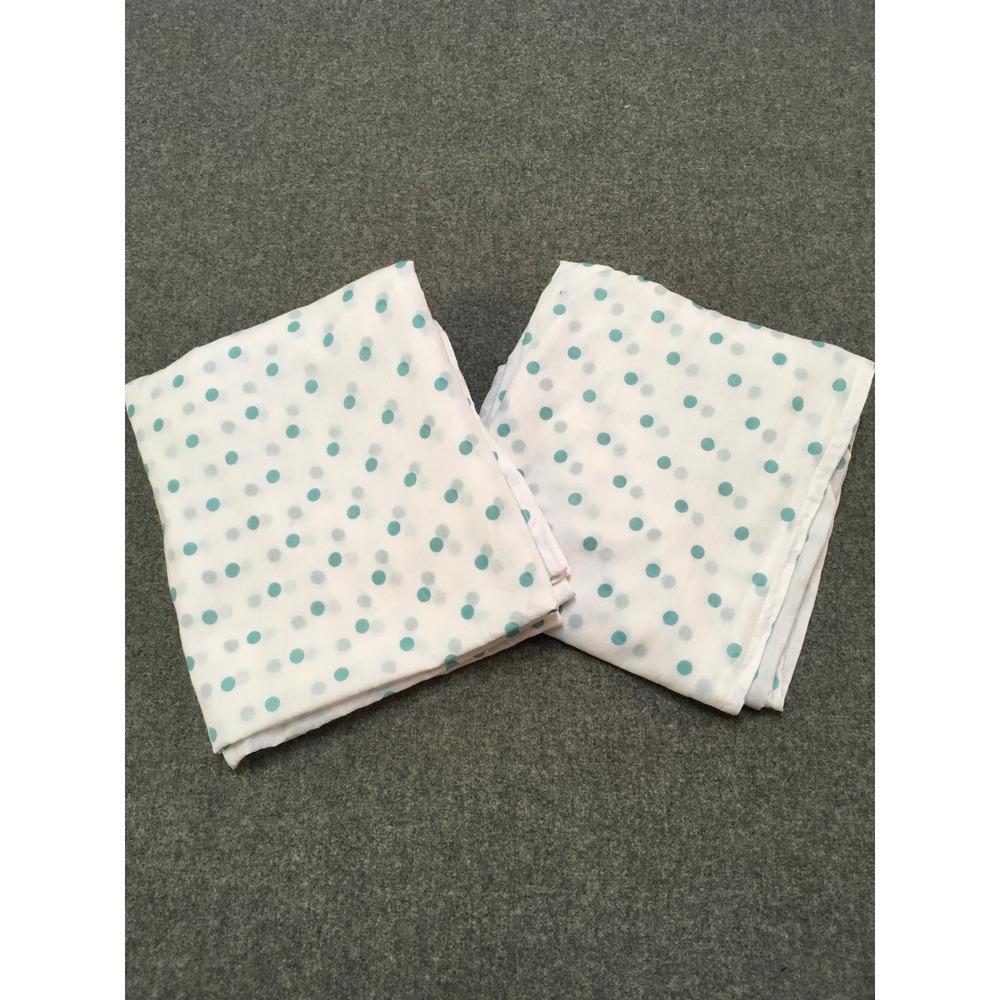 PB Teen 2 Curtains Kids 44x84 White Teal Polka Dot Sheer Cotton Tie Top Set